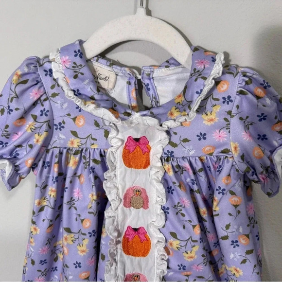 Marie Nicole Embroidered Toddler Dress - purple floral with pumpkins, size 12 m - Picture 3 of 5